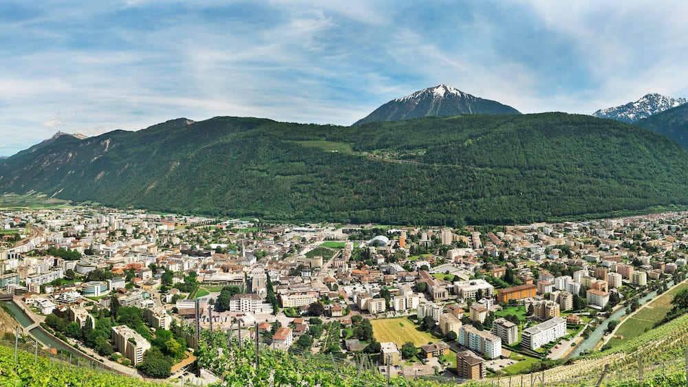 view from above on the town of Martigny Switzerland