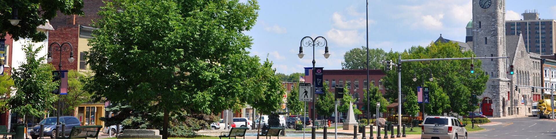 First Baptist Church in Public Square in downtown Watertown, Upstate New York, USA.
