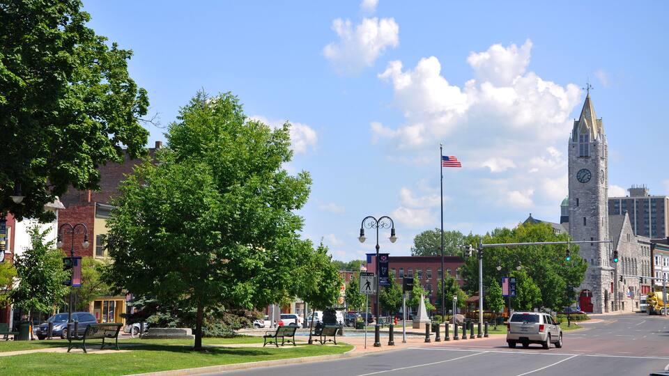 First Baptist Church in Public Square in downtown Watertown, Upstate New York, USA.