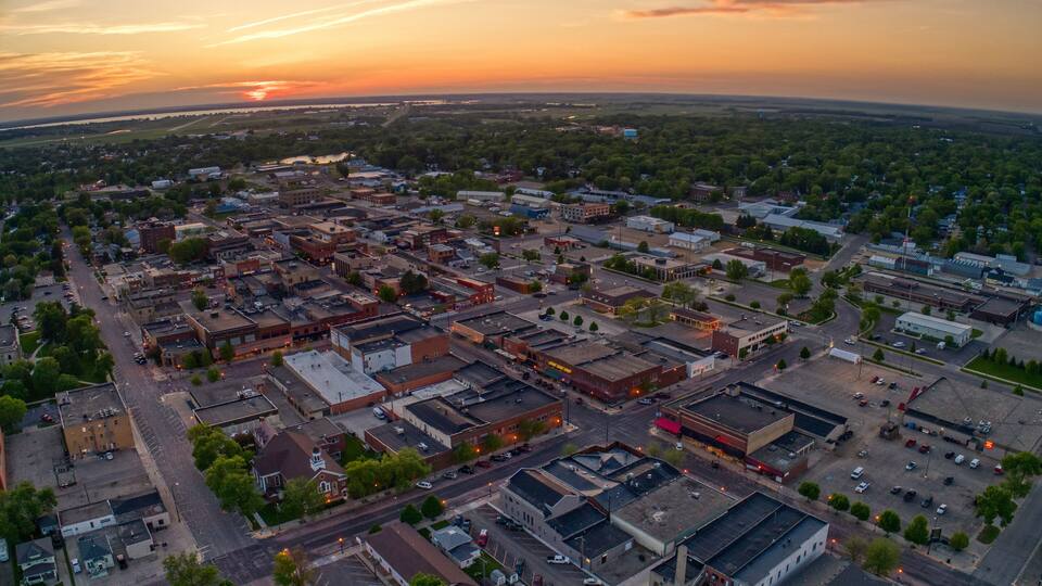 Aerial View of Watertown, South Dakota during a Summer Sunset