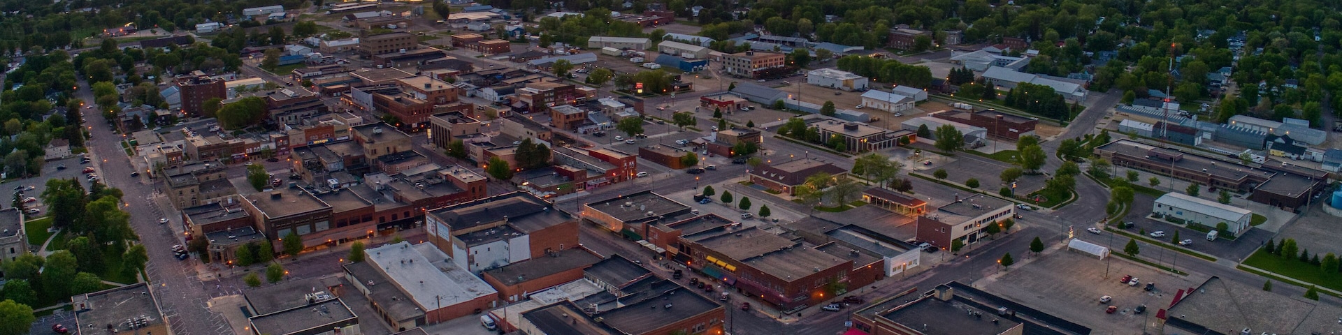 Aerial View of Watertown, South Dakota during a Summer Sunset
