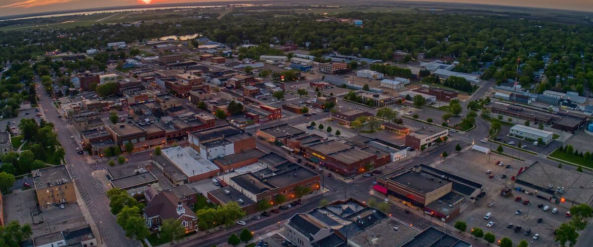 Aerial View of Watertown, South Dakota during a Summer Sunset