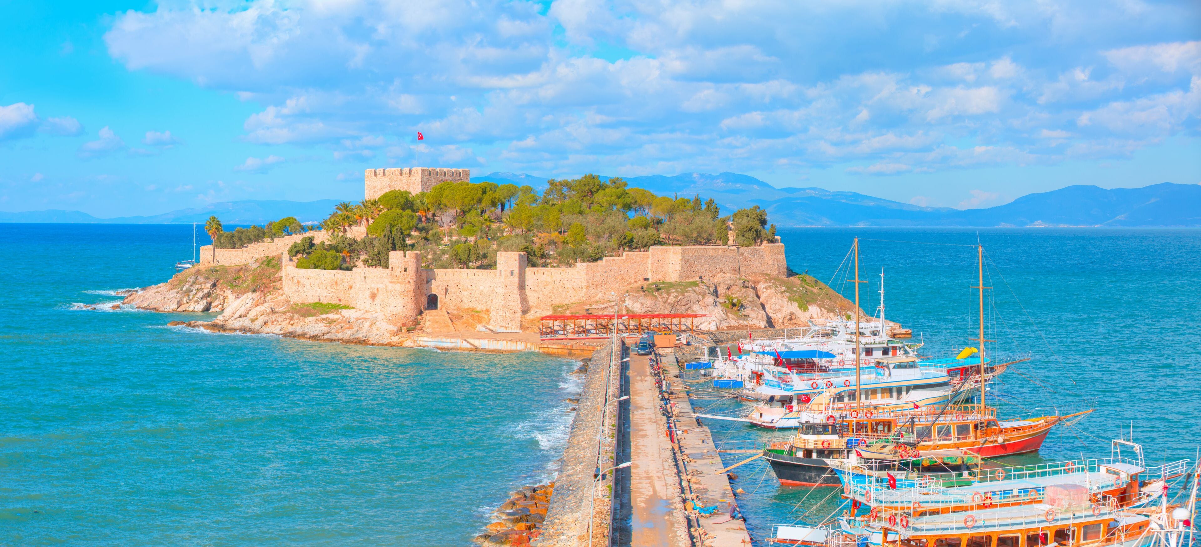 Pigeon Island with a "Pirate castle". Kusadasi harbor, Aegean coast of Turkey.  M