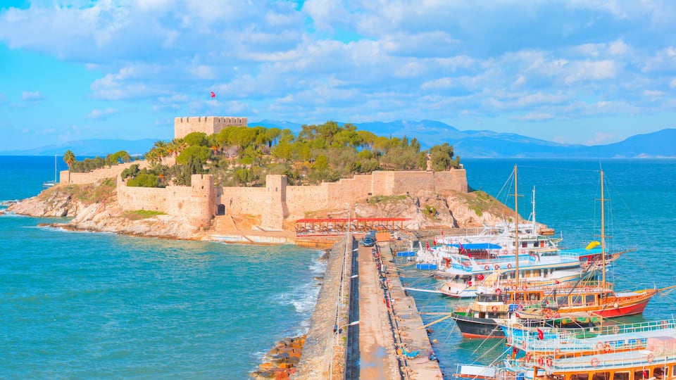 Pigeon Island with a "Pirate castle". Kusadasi harbor, Aegean coast of Turkey. M