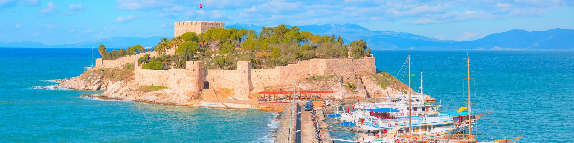 Pigeon Island with a "Pirate castle". Kusadasi harbor, Aegean coast of Turkey. M