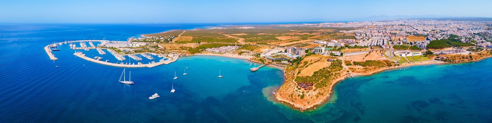 Didim city beach aerial panoramic view in Turkey