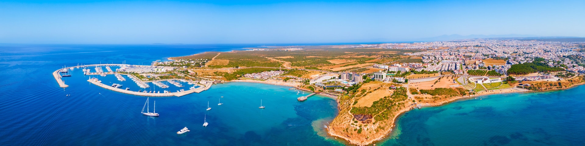Didim city beach aerial panoramic view in Turkey