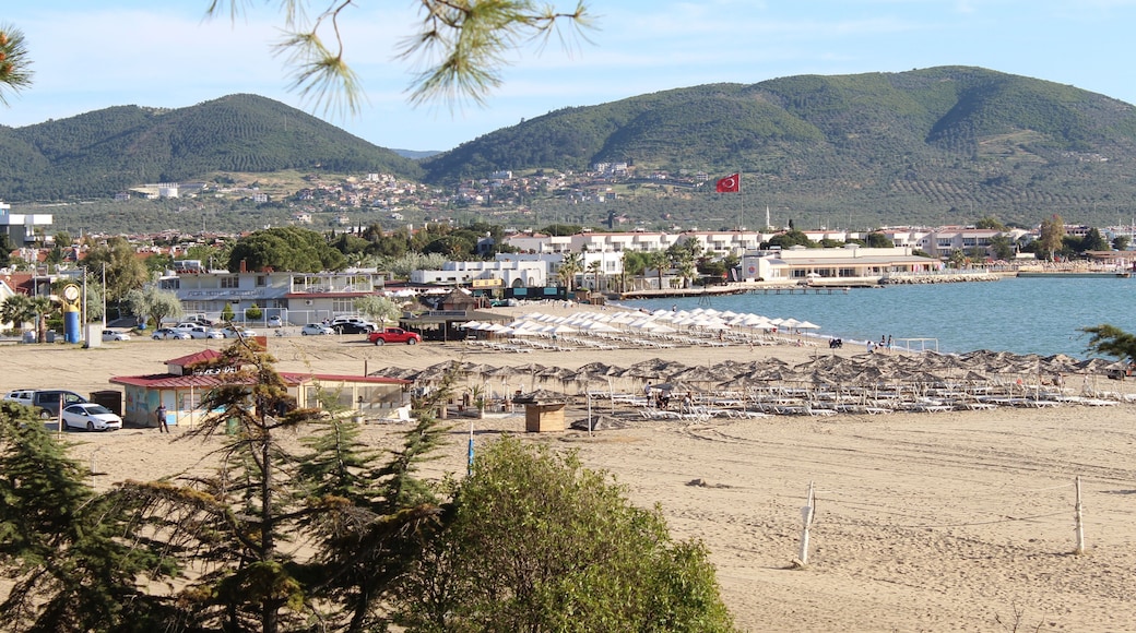 View from the Ören beach. Photo taken in adramytteion ören burhaniye town Aegean sea coast region Turkey anatolia asia. Calm warm weather day in summer 2021.