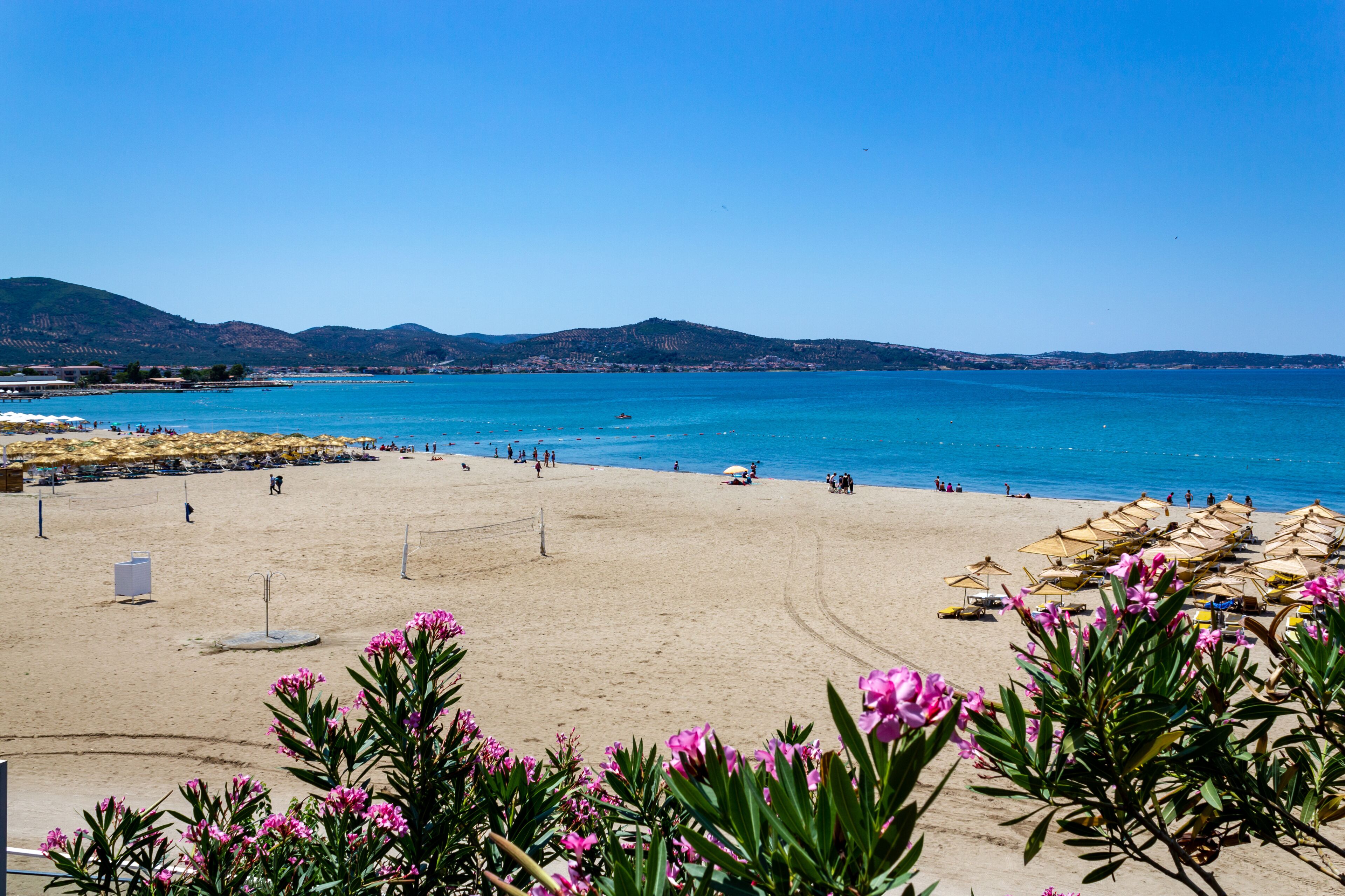 Oren Beach Panoramic view. Burhaniye district popular touristic destination a summer day. Summer beach landscape. Balikesir Turkey