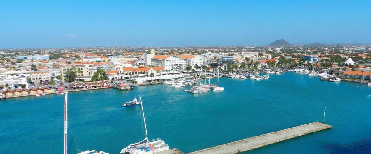 View of Oranjestad's harbor from the top deck of our ship.  Took this photo just before spending the day ashore.