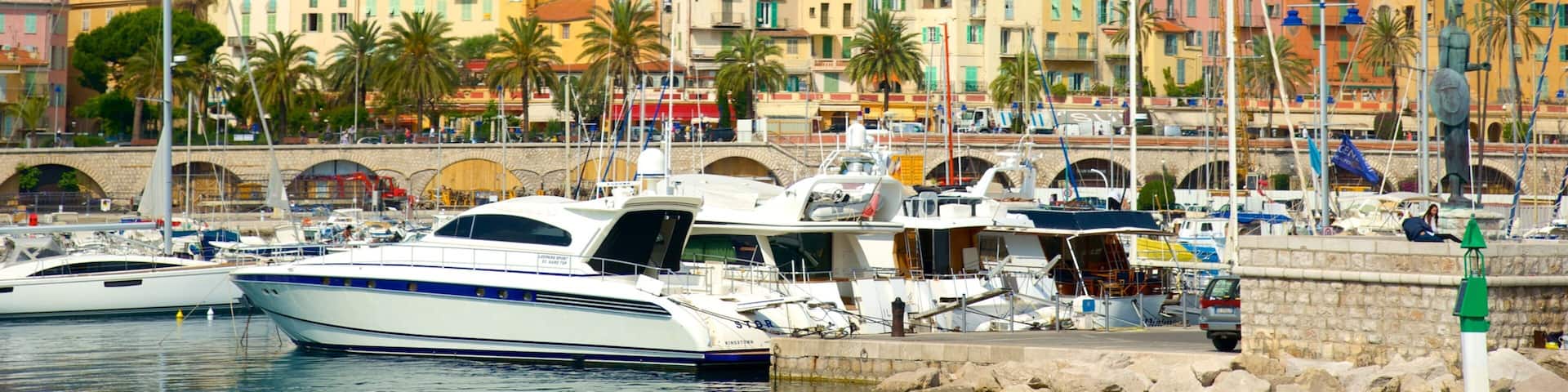 Menton featuring a marina and a coastal town