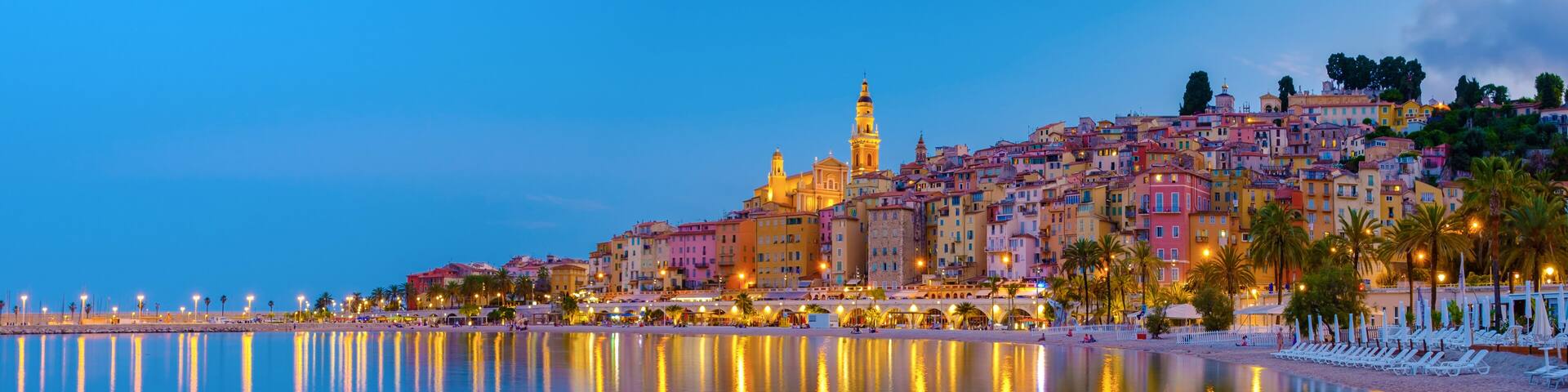Menton, Provence-Alpes-Cote d'Azur, France Europe during a summer evening. Menton French rivieraa