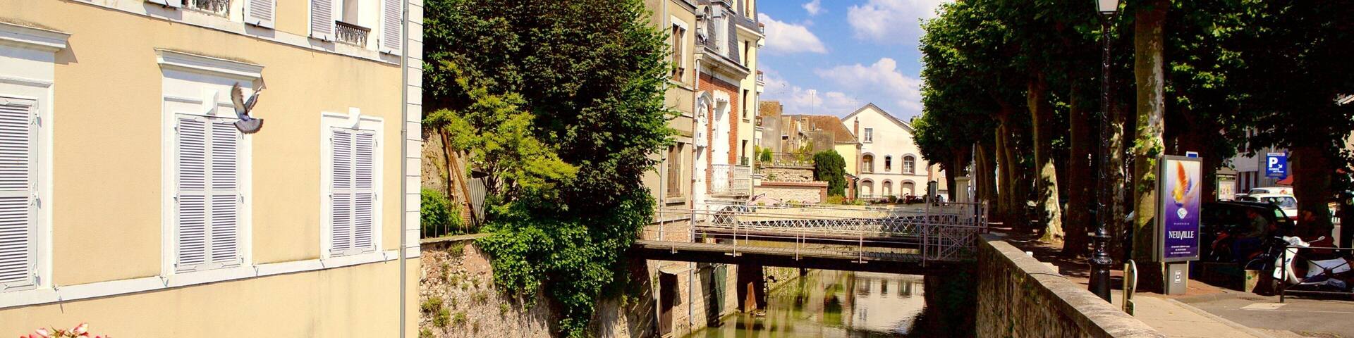 Montargis which includes a river or creek, a bridge and a house