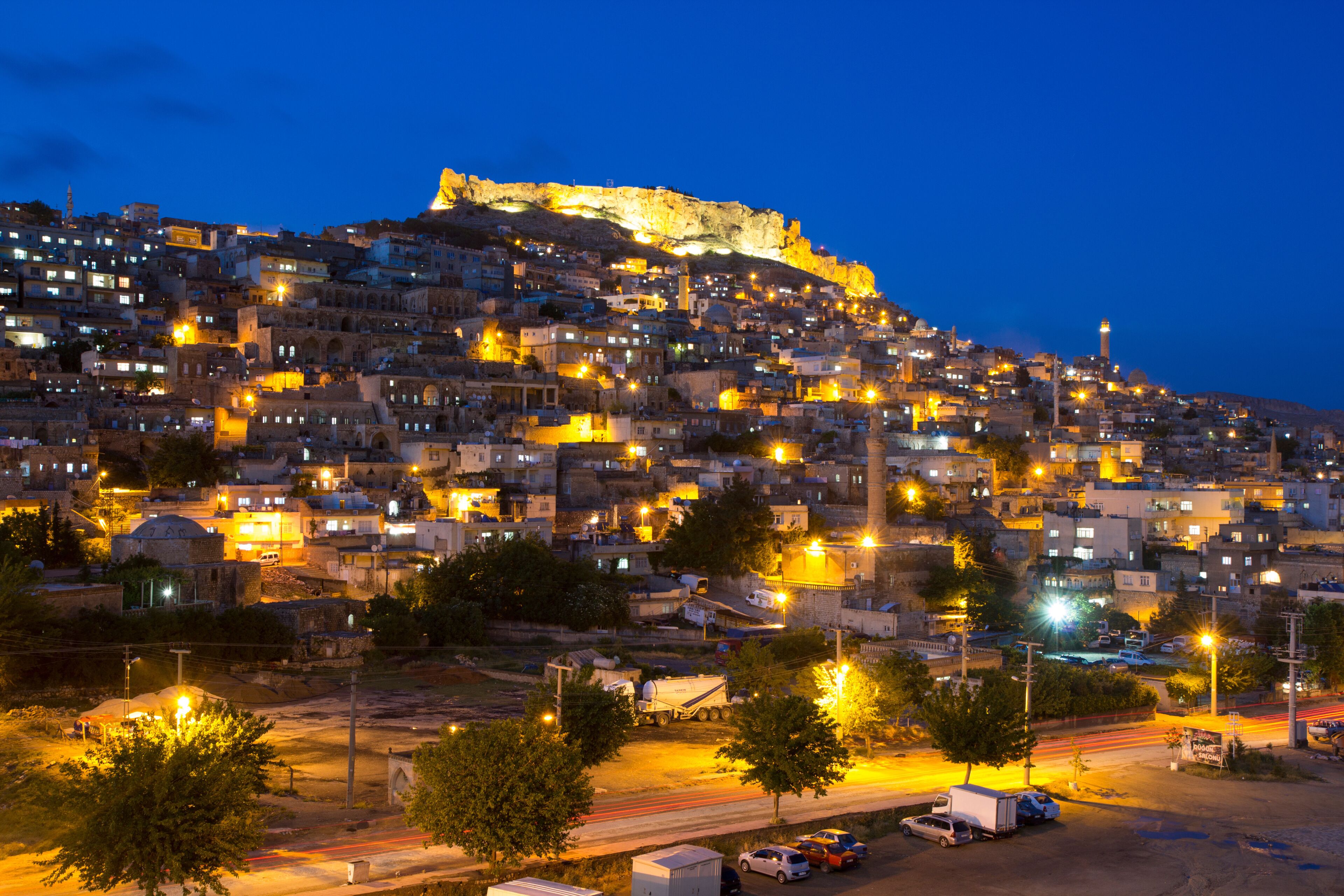 Mardin in the night, small town near Diyarbakir in Turkey