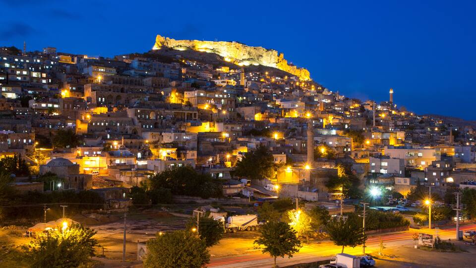 Mardin in the night, small town near Diyarbakir in Turkey