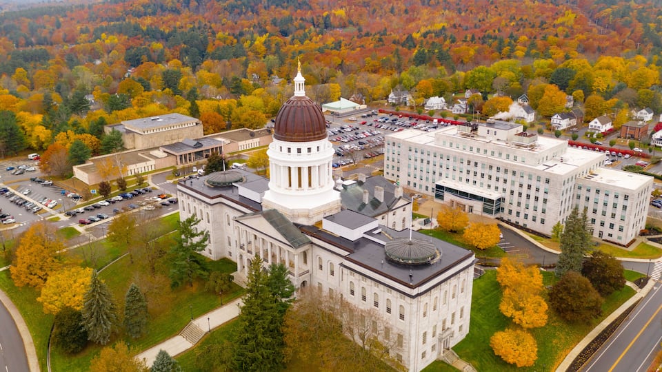 Capitol Building State House Augusta Maine Autumn Season Aerial