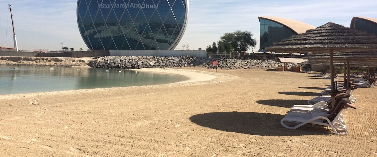 Lonely Al Raha beach in the winter morning