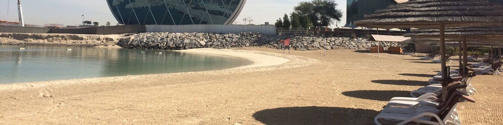 Lonely Al Raha beach in the winter morning