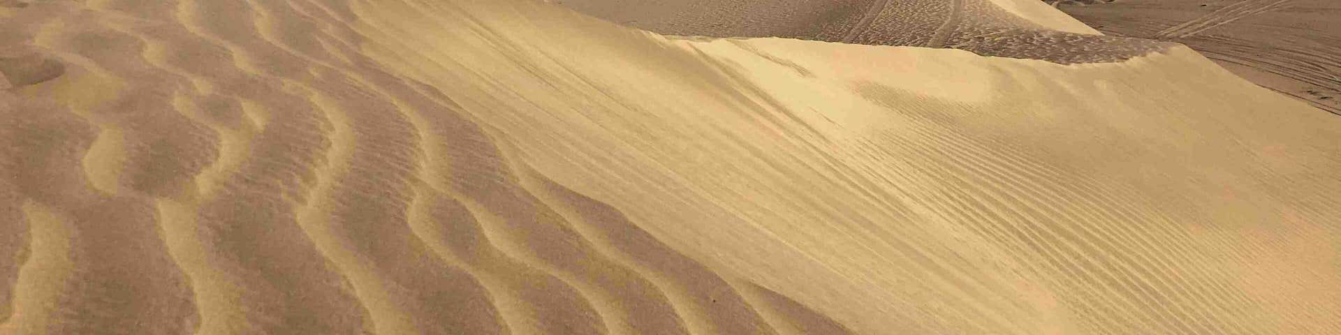 Dunas de areia ondulantes sob um céu limpo.