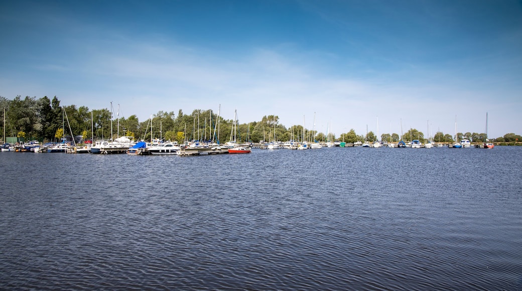 View of boats moored at Kinnego marina , Lough Neagh, near Lurgan, Northern Ireland on a warm sunny spring day