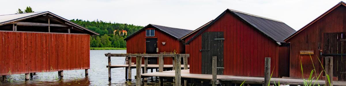 Saffle, Sweden Boat houses on the shoreof Lake Vanern