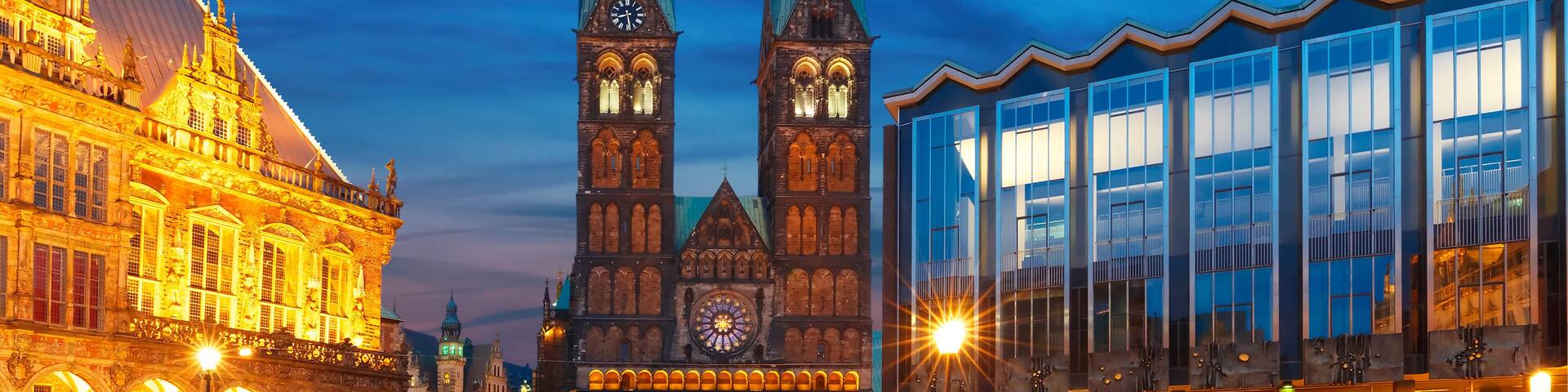 Ancient Bremen Market Square in the centre of the Hanseatic City of Bremen with Bremen Cathedral, Germany