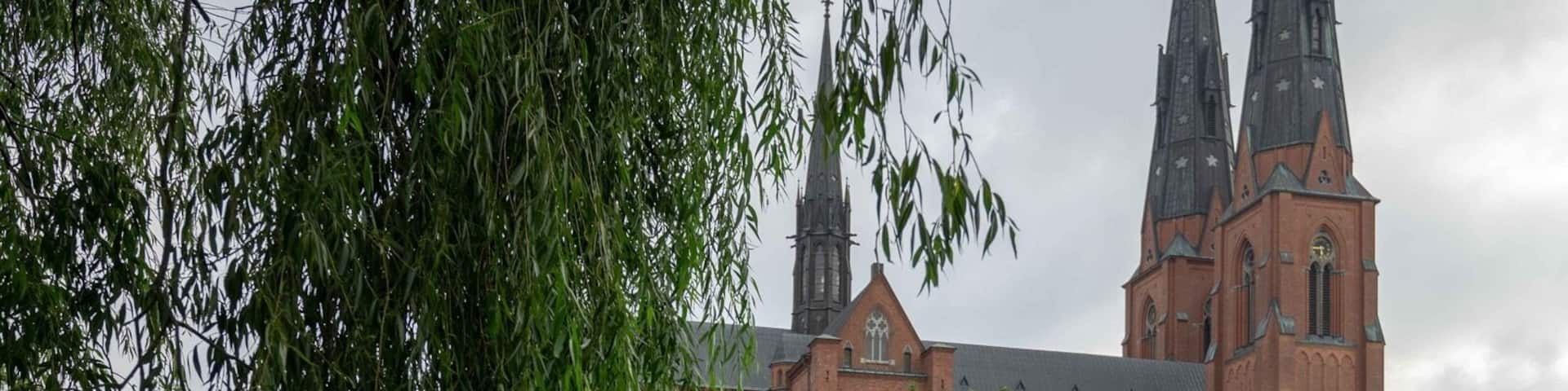 View of Uppsala Cathedral (Domkyrka), consecrated in 15th Century, from River Fyris.