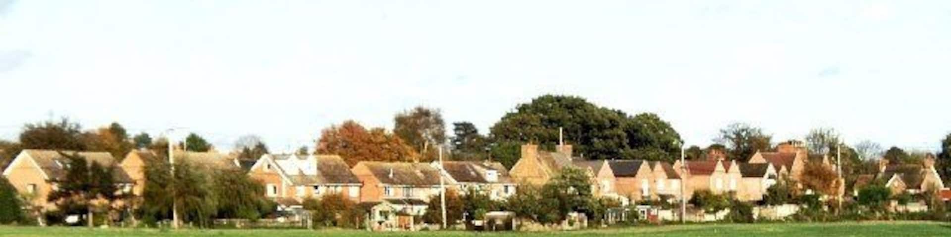 Backs of houses, Culham. These houses stand on the south side of Culham's village street. The photograph was taken looking north-east from the towpath beside Culham Cut in the adjoining square.