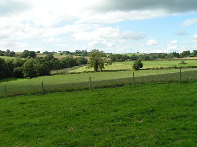 Near Bradley in the Moors. General view northwest across the square; looking towards New Farm from the footpath between Great Gate and Bradley.