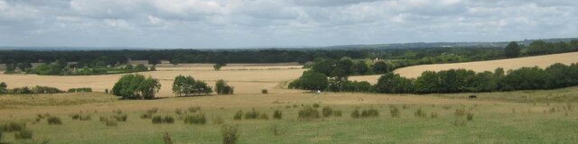 View on the Greensand Way The long distance path heads from Pluckley past Elvery Farm to Egerton.