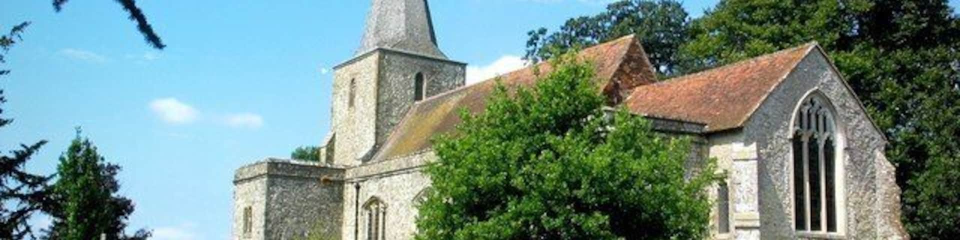 Saint Nicholas Church, Pluckley. St Nicholas Church and churchyard, Pluckley, viewed from the South East.