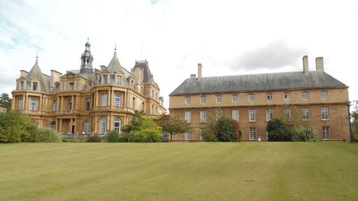 Halton House and West Wing from the Garden. This photo shows the House on the left with the West Wing being on the right of the photo. The latter dates from the mid-1930s and is now used as rooms and suites for living-in RAF officers.