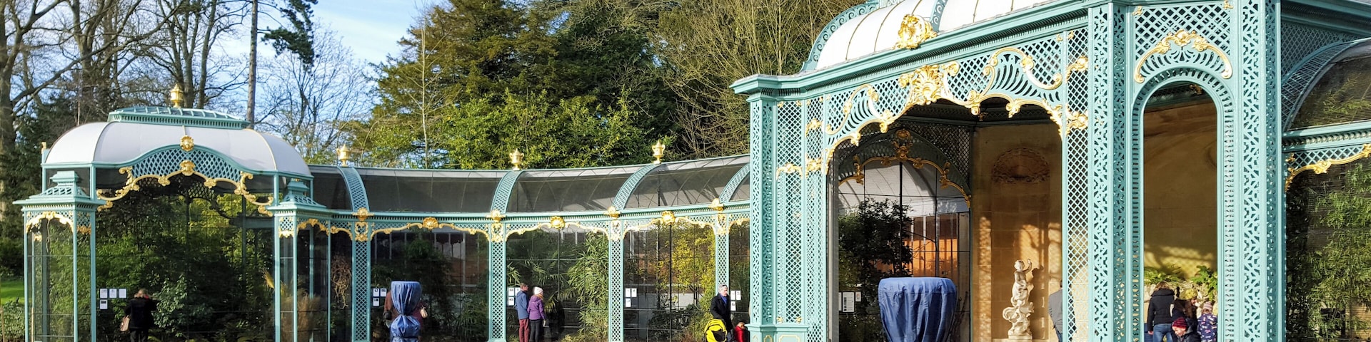 The north-west wing of the aviary in Waddesdon Manor Gardens. This is a Grade II listed building in England.