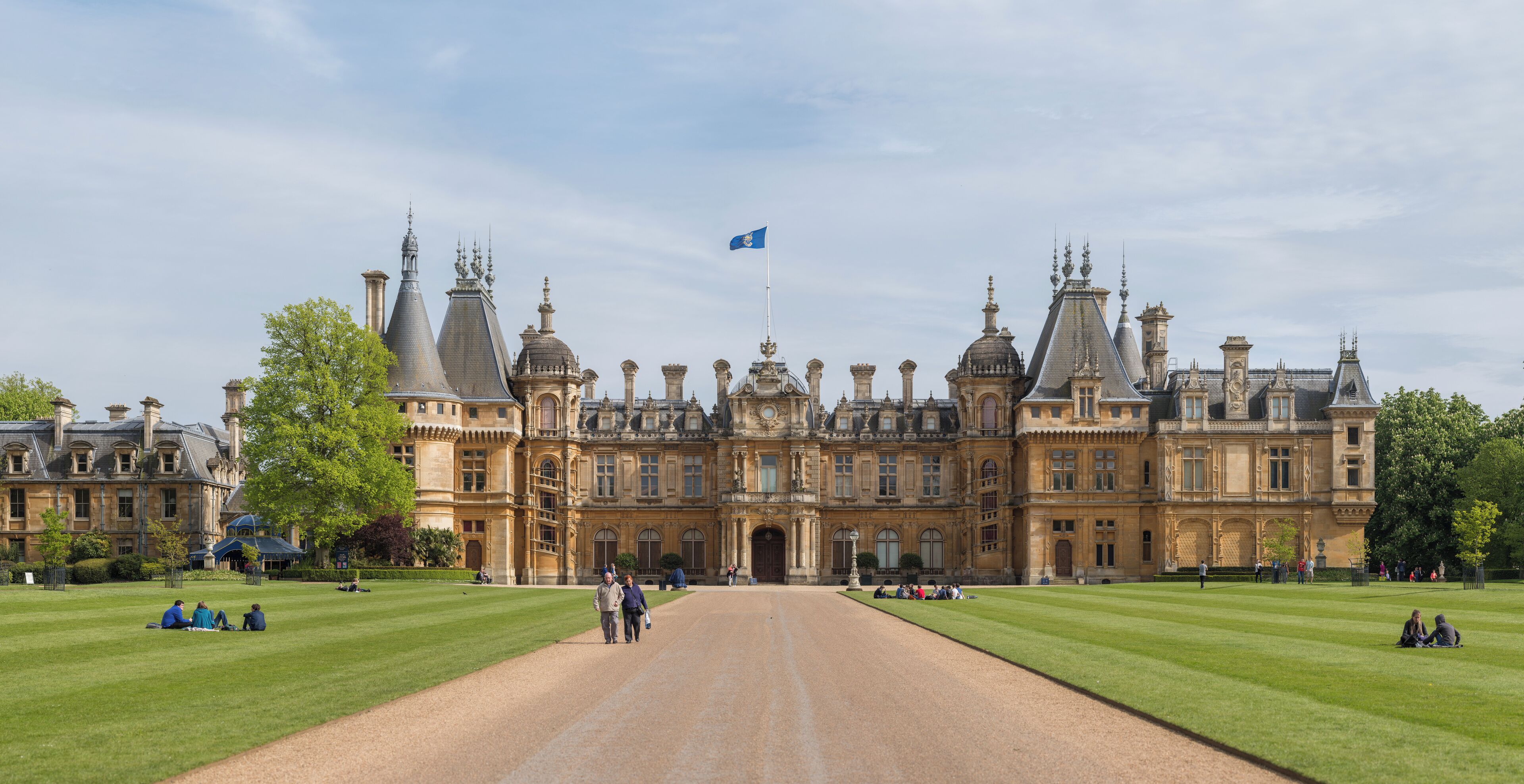 A panoramic view of the north façade of Waddesdon Manor in Buckinghamshire, England.