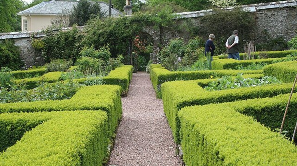 Parracombe: Heddon Hall. Open to the public on Wednesday and Sunday afternoons from May to July. The walled garden seen here was designed by Penelope Hobhouse. Looking west-south-west. See also http://www.heddonhallgardens.co.uk
