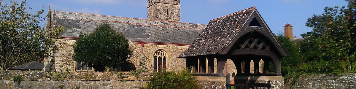 The entrance to St. Peter's Church in Fremington, Devon.