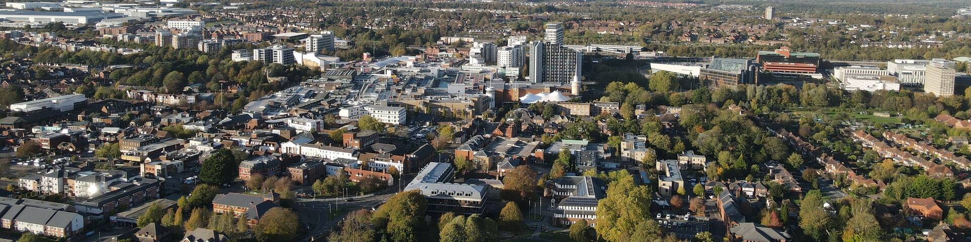Basingstoke town centre UK high point of view drone aerial view