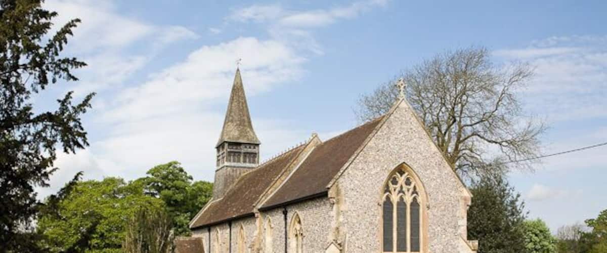 St Michael's Church Looking across Steventon Road from a high bank on its opposite side. There were actually cars parked in the road below the bottom of the picture.