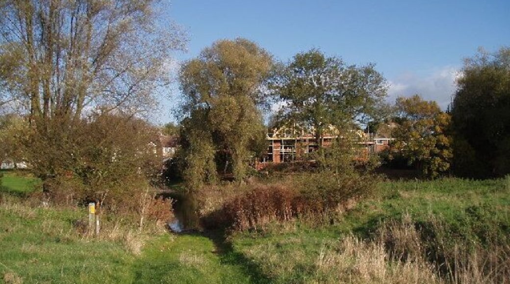Ford. Ford of the river Great Ouse as it passes Clapham, looking across towards a new house being built on the far (Clapham) side. The ford itself doesn't look particularly suitable for normal cars ;-) (it's only a bridleway and farm track on the photographer's side)