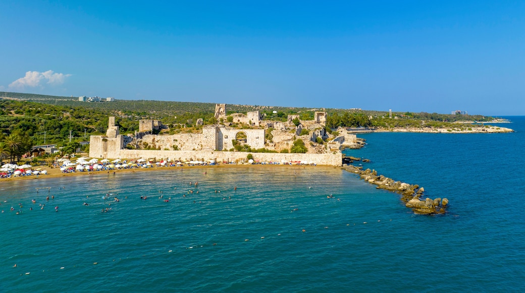 Korikos castle, Roman and Byzantine period work. Aerial bird's eye view, Erdemli, Mersin, Turkey