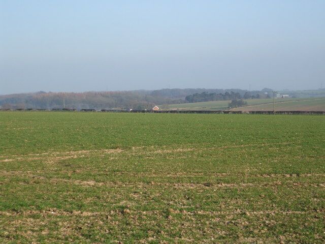 A vast open field with a distant building and rolling hills in the background.