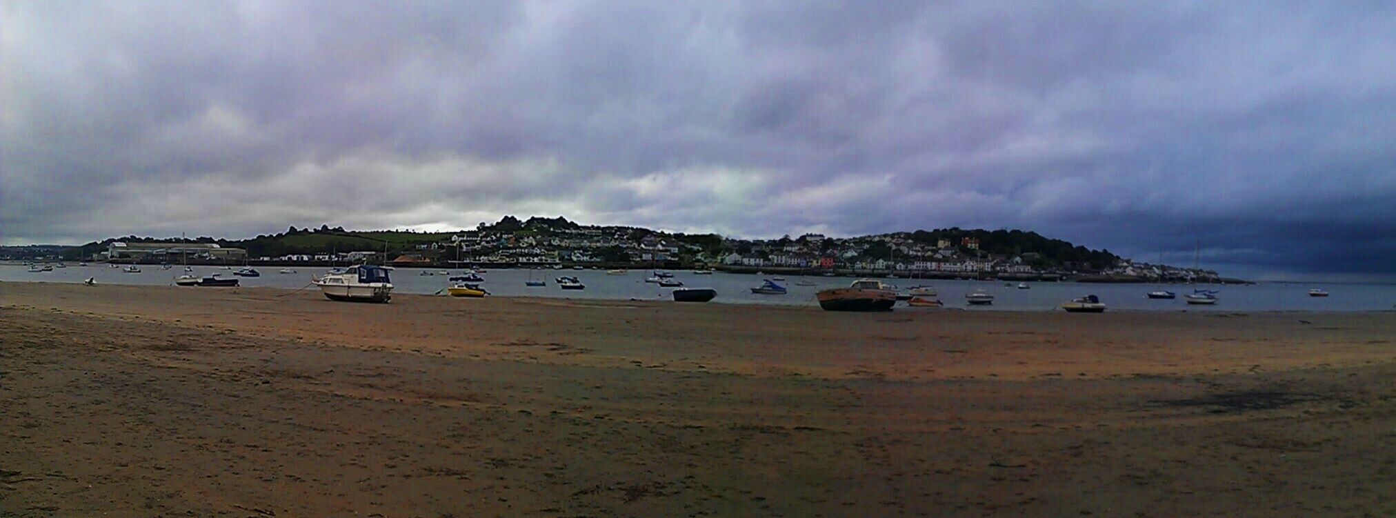 Panoramic photograph of the beach at Instow, Devon, overlooking the town of Appledore.