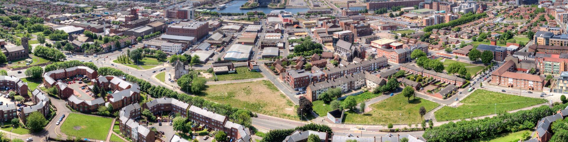 View of Liverpool Docks Along the Mersey River, UK.