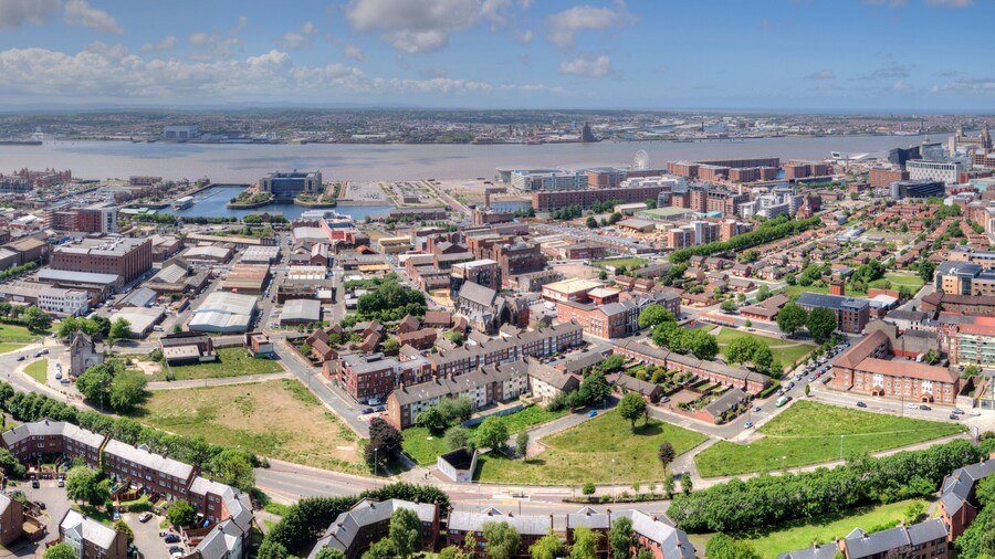 View of Liverpool Docks Along the Mersey River, UK.