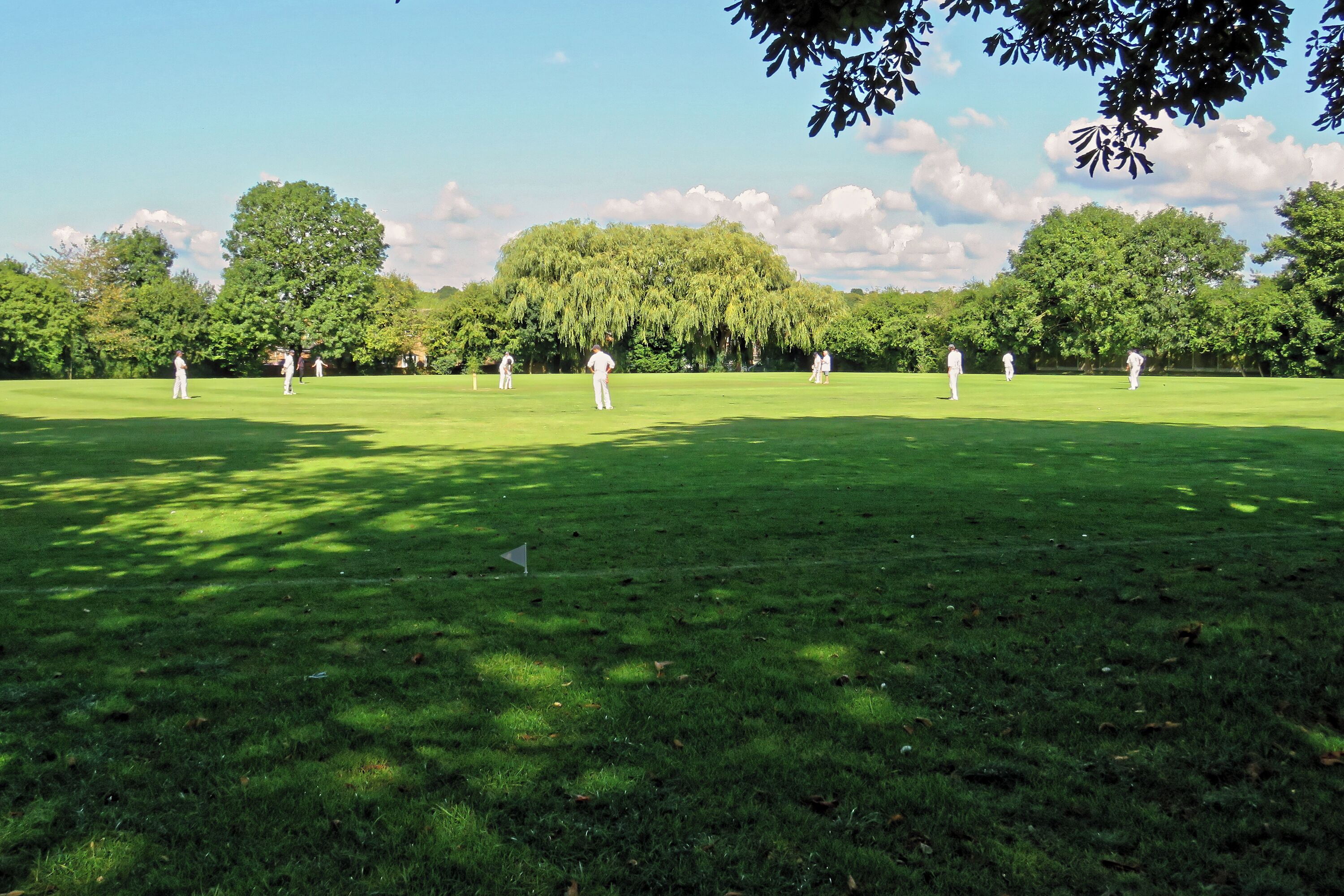 A Herts and Essex Cricket League Division 2 public Saturday match between Takeley CC 1st XI (batting) and South Loughton CC 1st XI at Takeley cricket ground, Essex, England. Camera: Canon PowerShot SX60 HS Software: File lens-corrected, optimized, perhaps cropped, with DxO OpticsPro 11 Elite, and likely further optimized with Adobe Photoshop CS2.