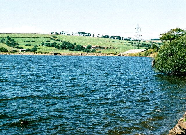 Rishton reservoir from Cutwood Park. Reservoir built 1828 to alleviate water shortages on Leeds/Liverpool canal