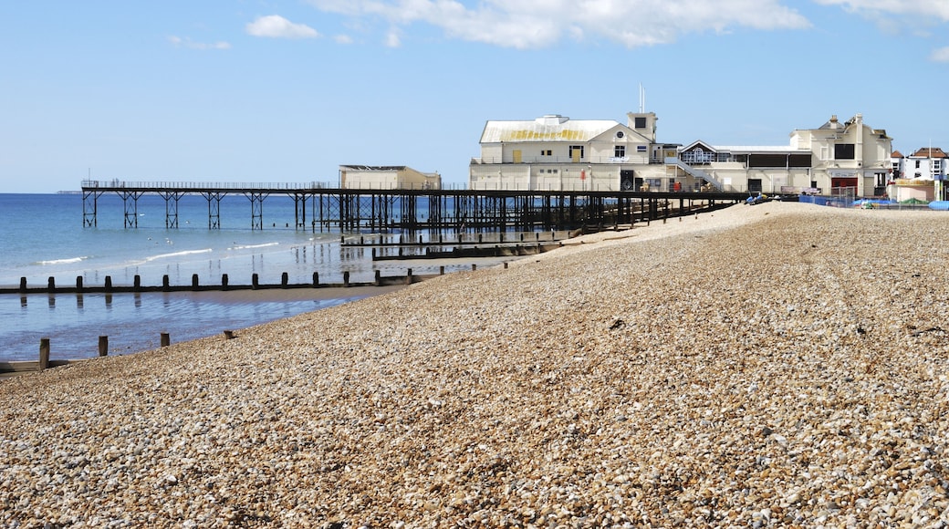 Pier and shingle beach at Bognor Regis in West Sussex. England