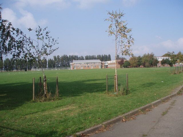 Rear view of St Philip Howard RC School Taken from end of Gosponds Road