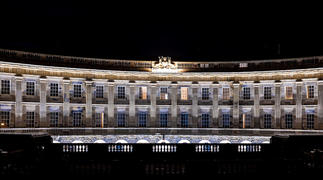 Night view of Buxtob, a spa town in Derbyshire, in the East Midlands region of England