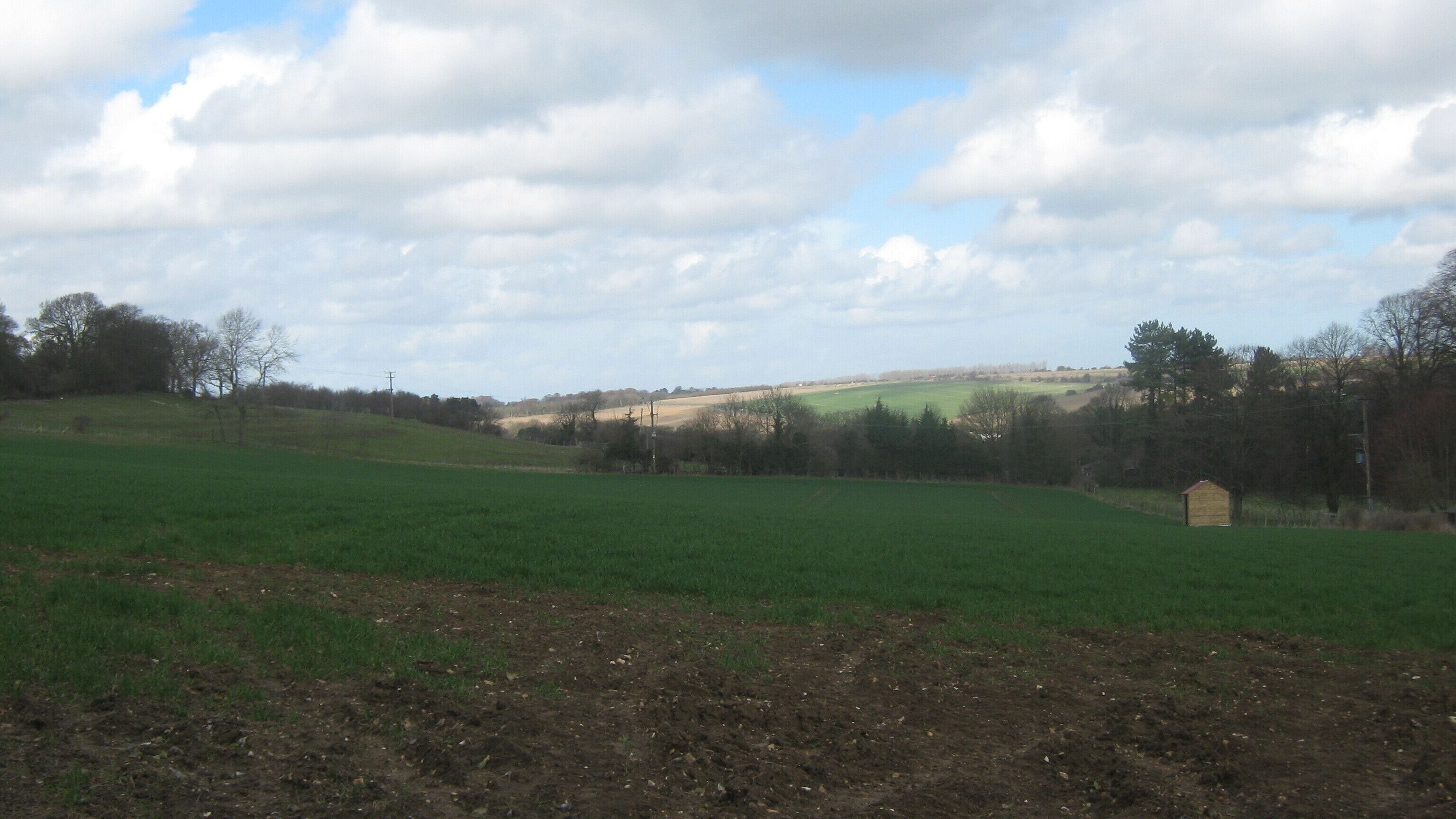 View from Greenhills Looking south along the Elham Valley.